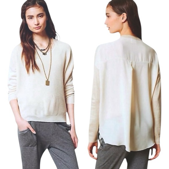 $129 Anthropologie Smooth Back Top Large 10 12 Ivory Blouse Shirt UNIQUE NWT - Picture 4 of 12